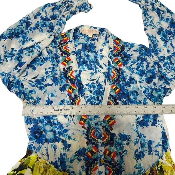 ROCOCO SAND Romantic Floral Tiered Maxi Dress Silk Beaded V-neck  XS - Picture 12 of 13